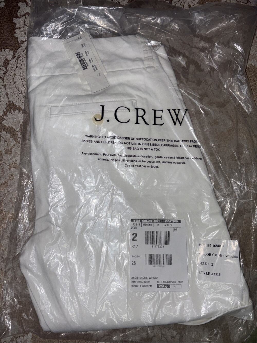 J.Crew Women's White Andie Chino Shorts Size 2 - New With Tags (NWT)